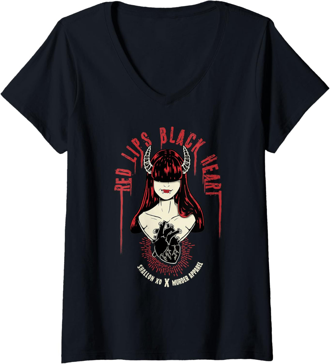 Damen Weiblicher Dämonen Satan Worshipers Gothic T-Shirt mit V-Ausschnitt