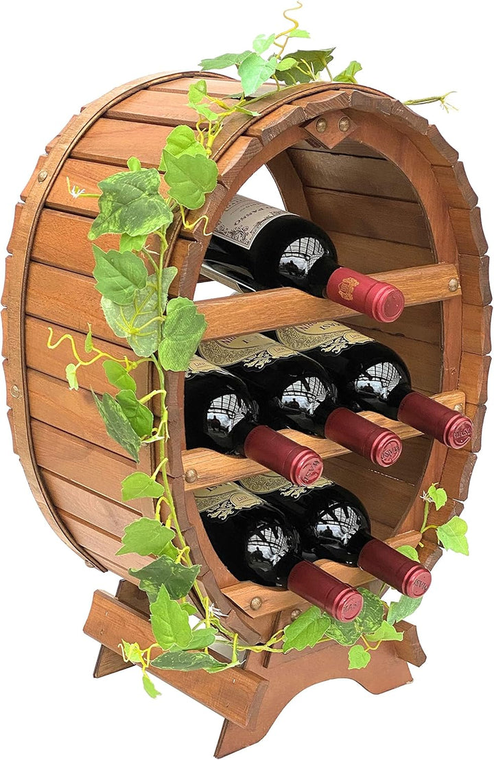 DanDiBo Weinregal Holz Weinfass für 6 Flaschen Braun gebeizt Bar Flaschenständer Fass Flaschenhalter