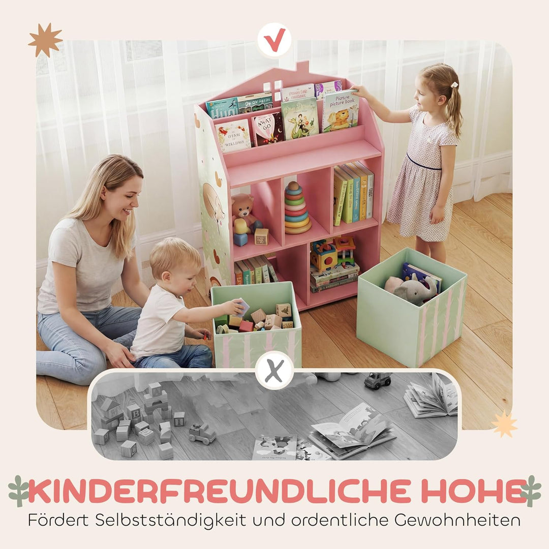 AIYAPLAY Kinderregal Bücherregal Kinder mit 2 Stoffschubladen offen Regal Spielzeugregal für 3-8 Jah