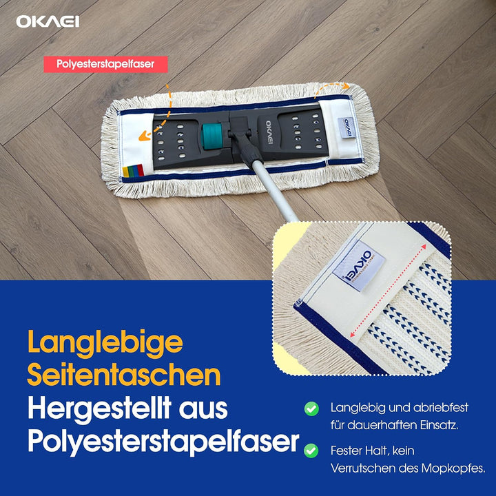 OKAEI Wischmopp Bezüge 40 cm Beige/Weiss/Blau, 5er Set – Mikrofaser-Baumwoll Wischbezug für Bodenwis