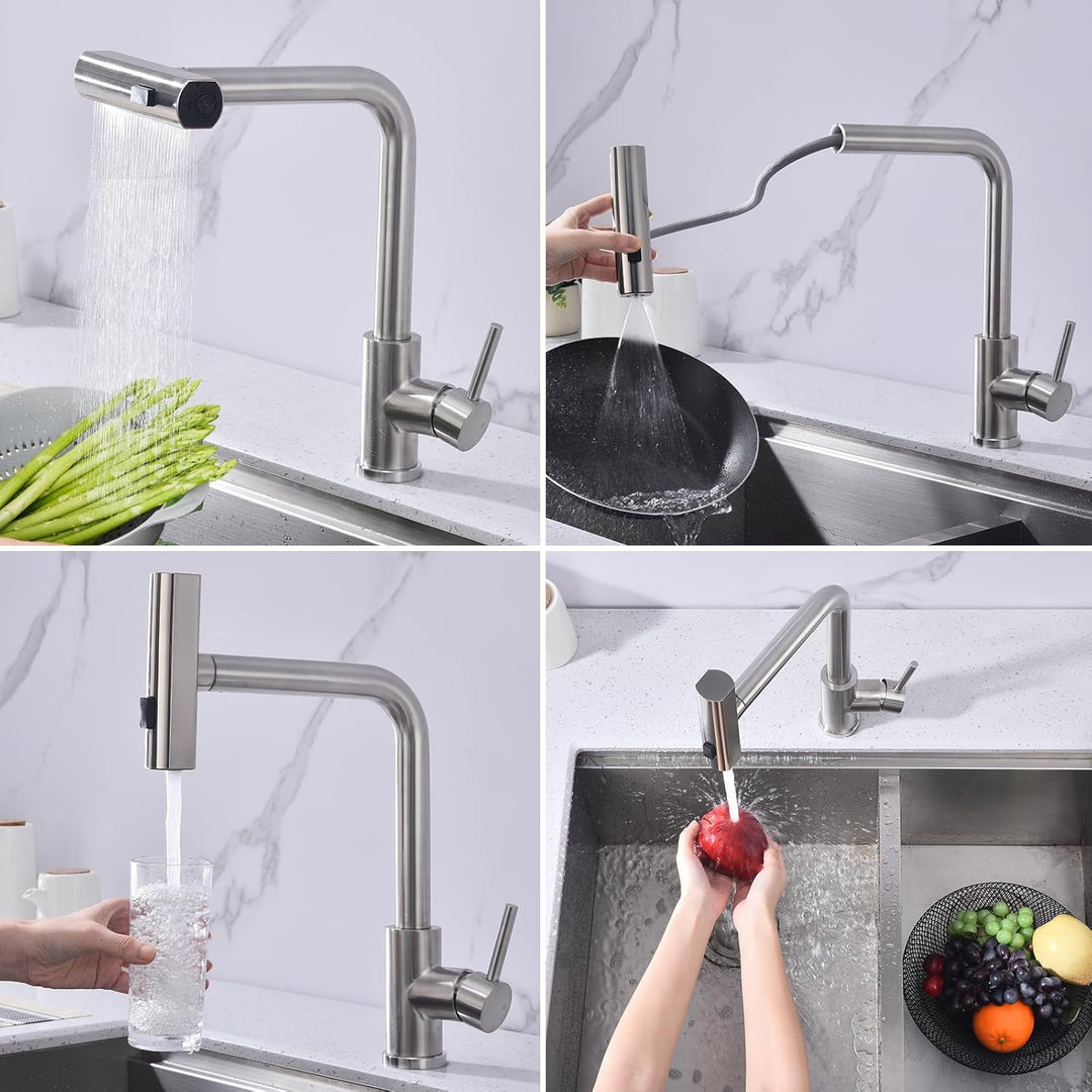 HOMELODY Wasserhahn Küche, Küchenarmatur Ausziehbar mit 3 Strahlarten, Spültischarmatur mit Brause,