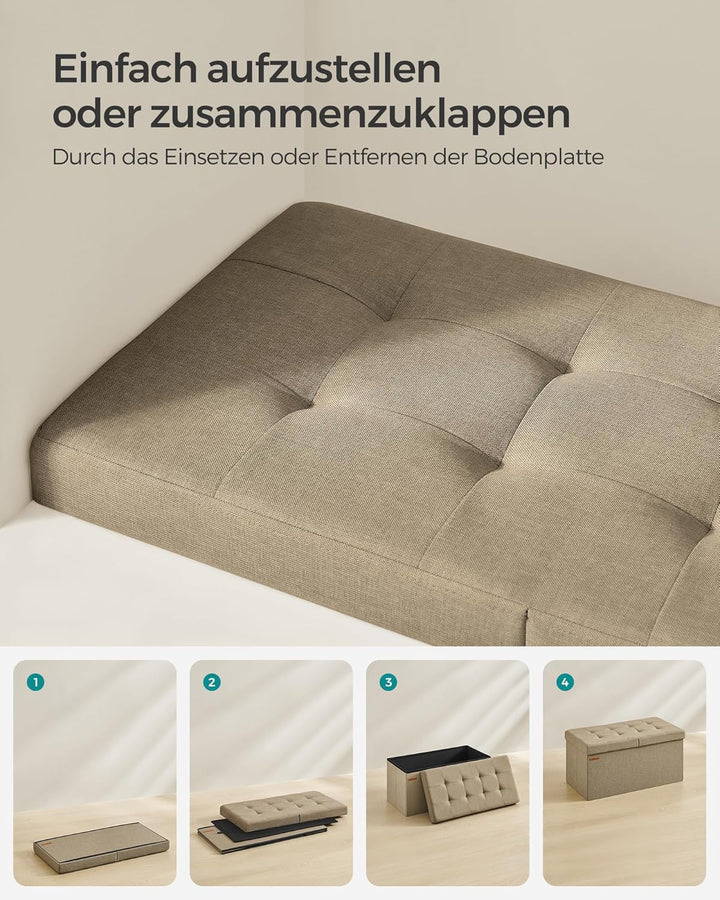 SONGMICS Sitzbank mit Stauraum, klappbare Sitztruhe, Aufbewahrungsbox, 38 x 76 x 38 cm, Deckel klapp