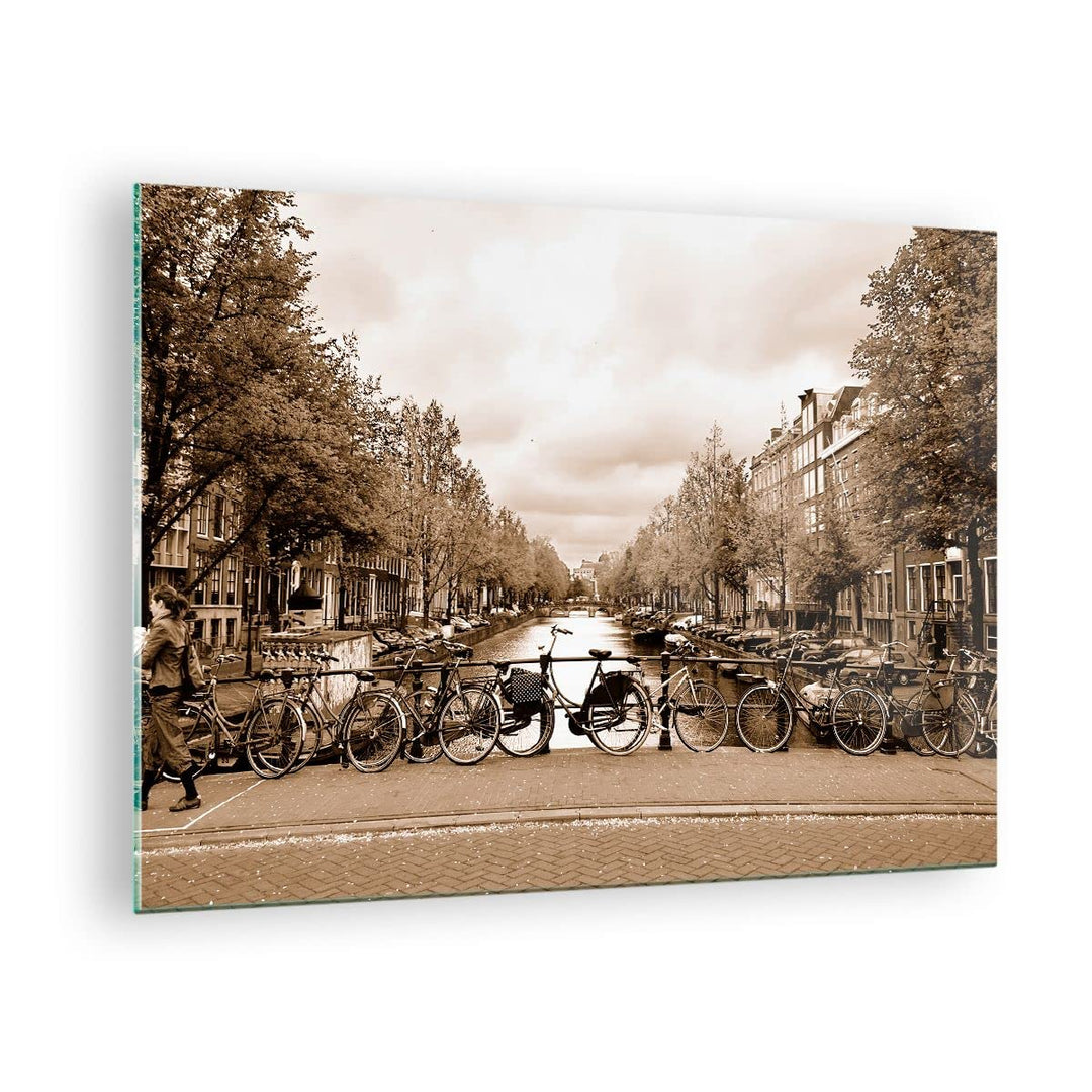 ARTTOR Bilder auf Glas Kanal Fahrräder Amsterdam Zentrum Glasbild 70x50cm Wandbilder Dekoration Wohn