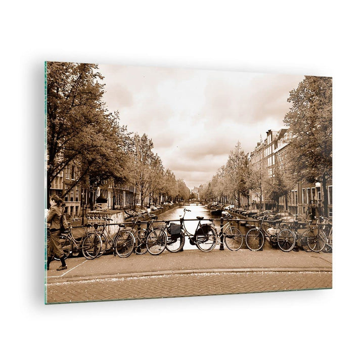ARTTOR Bilder auf Glas Kanal Fahrräder Amsterdam Zentrum Glasbild 70x50cm Wandbilder Dekoration Wohn