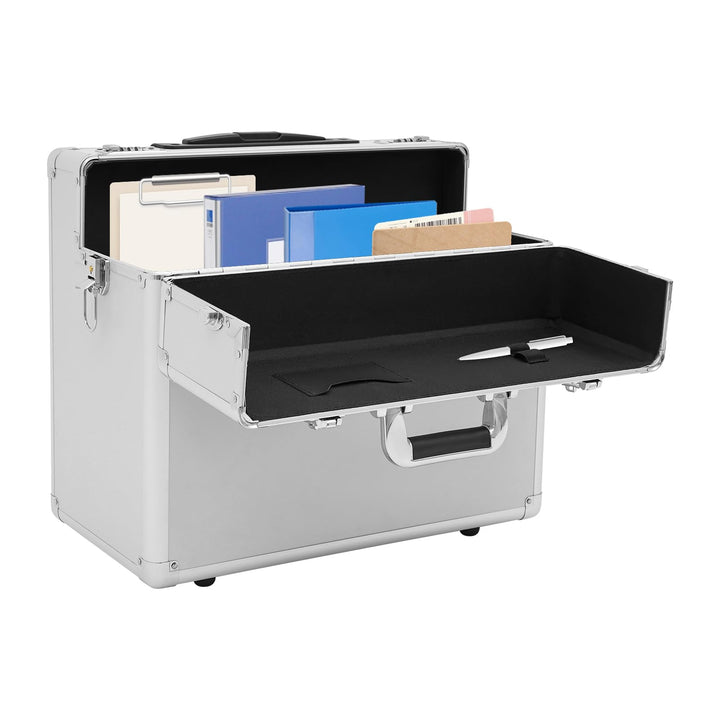Pilotenkoffer mit Rollen, Rollbarer Aktenkoffer aus Aluminiumlegierung, Laptop Rollkoffer mit Telesk