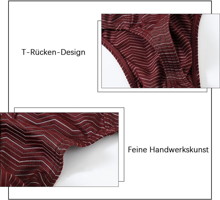 Herren Strings T-Rücken Unterwäsche Sexy Atmungsaktiv Bequem und Hautfreundlich Dunkelrotweissschwar
