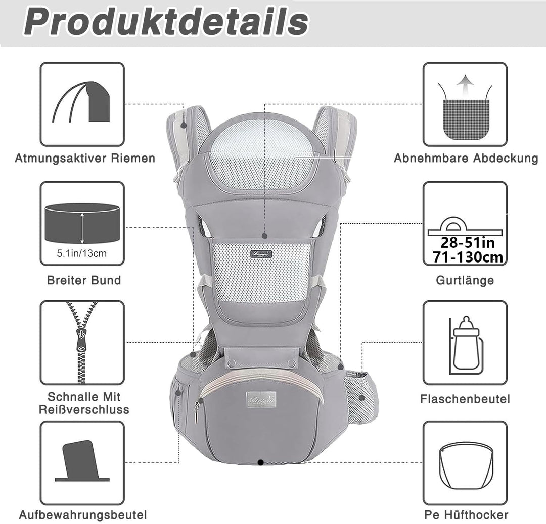 TOFFCAEA 6-in-1 Babytrage Neugeborene, Babytrage Ergonomische Reine Baumwolle Leicht, verstellbarer