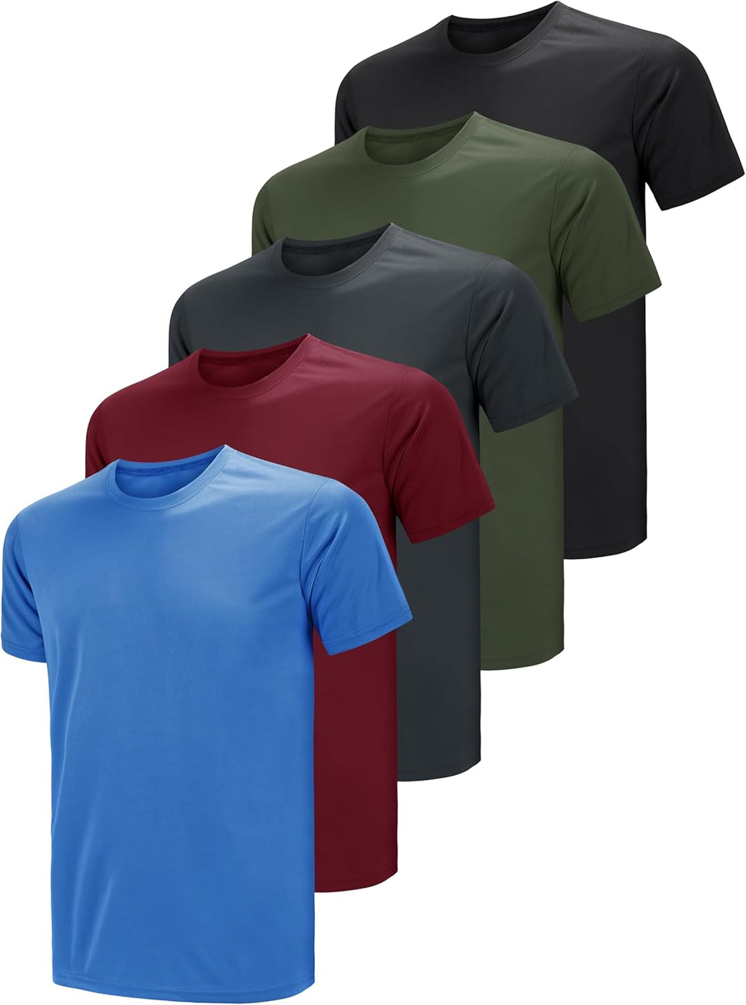 Teesmen T-Shirt Für Herren Kurzarm Rundhals Einfarbige Sport Basic Männer 5er Polyester Oder Baumwol