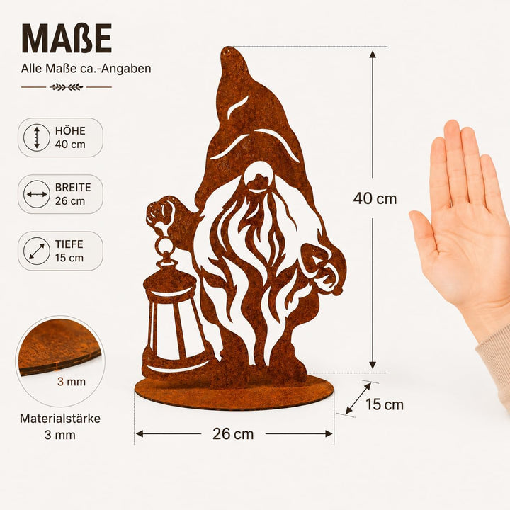 Terma Stahldesign Rostfigur Gartenfigur Zwerg 40 cm Winterzwerg Wichtel tolle gartendeko aus Rost-Me