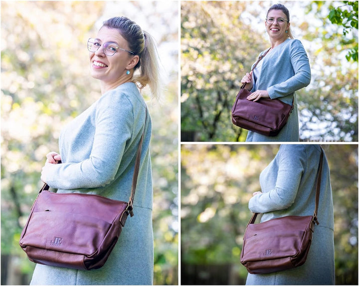 LECONI Umhängetasche Leder Schultertasche Damentasche natur weiche Ledertasche Handtasche für Damen