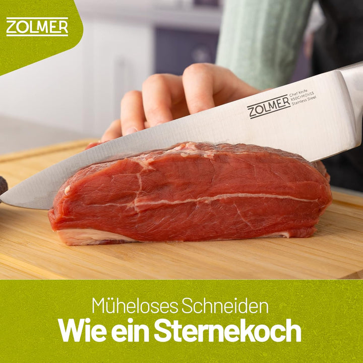 ZOLMER® Messerset X5 – Profi Allzweckmesser, Brotmesser, Kochmesser, Gemüsemesser & Wetzstahl – Scha