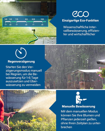 DEWENWILS Bewässerungscomputer 3 Ausgänge, Bewässerungsautomat 3/4 Zoll Anschluss, 4 Bewässerungen p