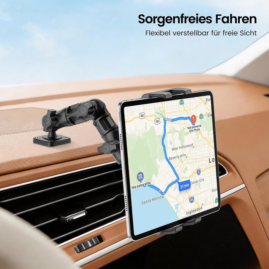 OHLPRO Tablet Halterung Auto, Tablethalterungen LKW 360° Drehung Verstellbarer Verbund Arm Bohrbasis