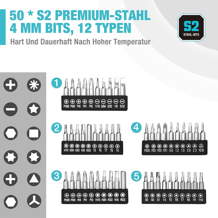DURATECH Präzision Elektrischer Schraubendreher Set mit 50 Bits Mini Elektro Schraubendreher Kit 3,6