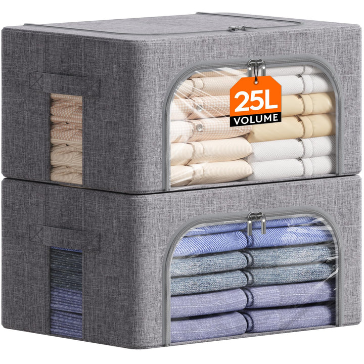 Lifewit 25L Aufbewahrungsbox mit Deckel, Kleidung Aufbewahrung, Faltbare Kleideraufbewahrung mit Met