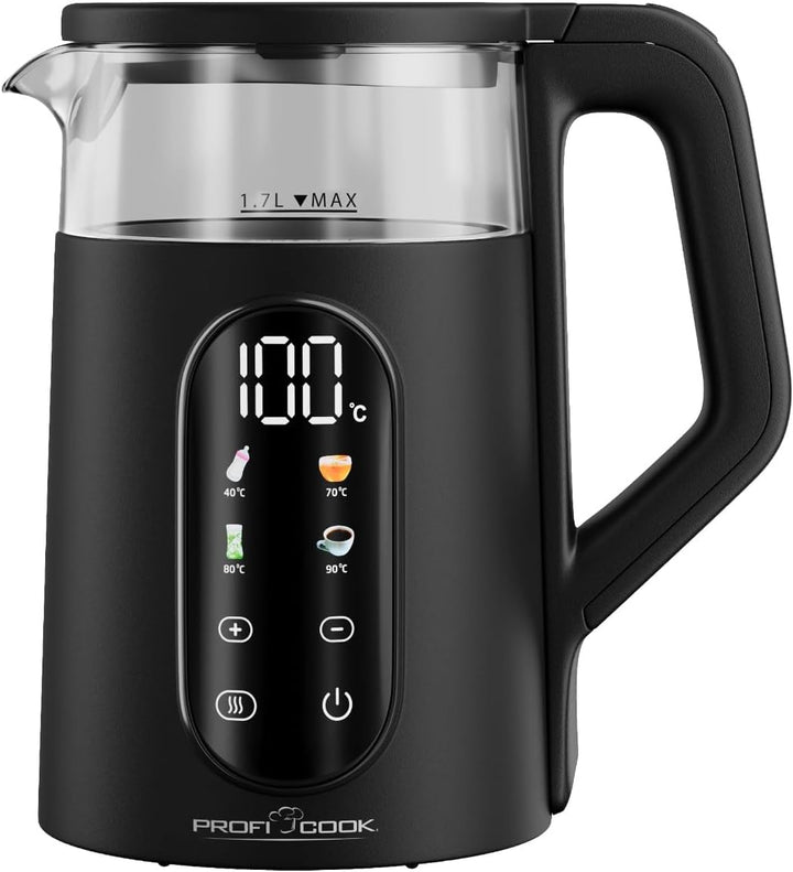 ProfiCook® Wasserkocher mit Temperatureinstellung | 40-100°C | 1,7L | Schnellstartfunktion | 2200W |