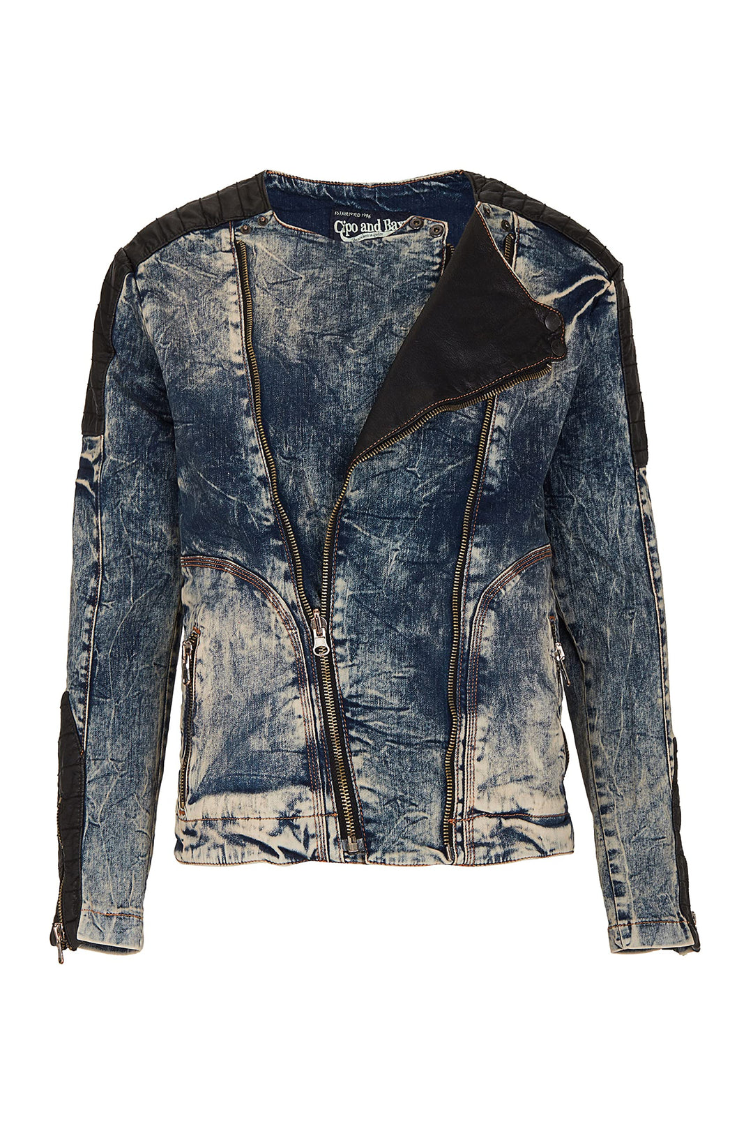 Cipo & Baxx Herren Jeans Jacke Leder Batches Übergangsjacke Biker Used Jacket Kunstlederoptik CJ135