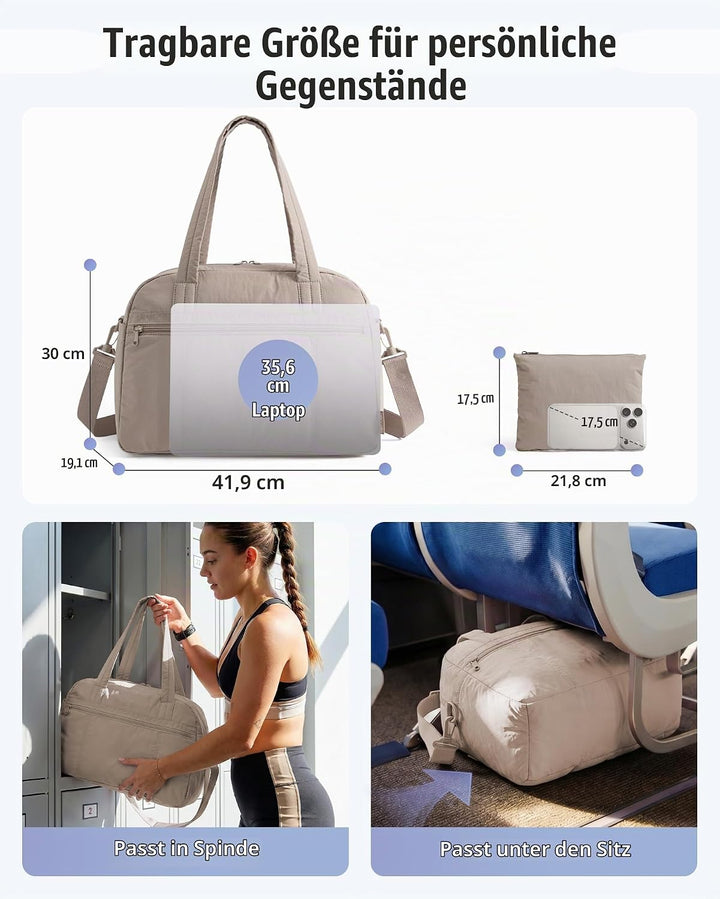 LIGHT FLIGHT Reisetasche Handgepäck, Sporttasche Damen Kliniktasche Geburt | 42x19x30cm, Trolley-Auf