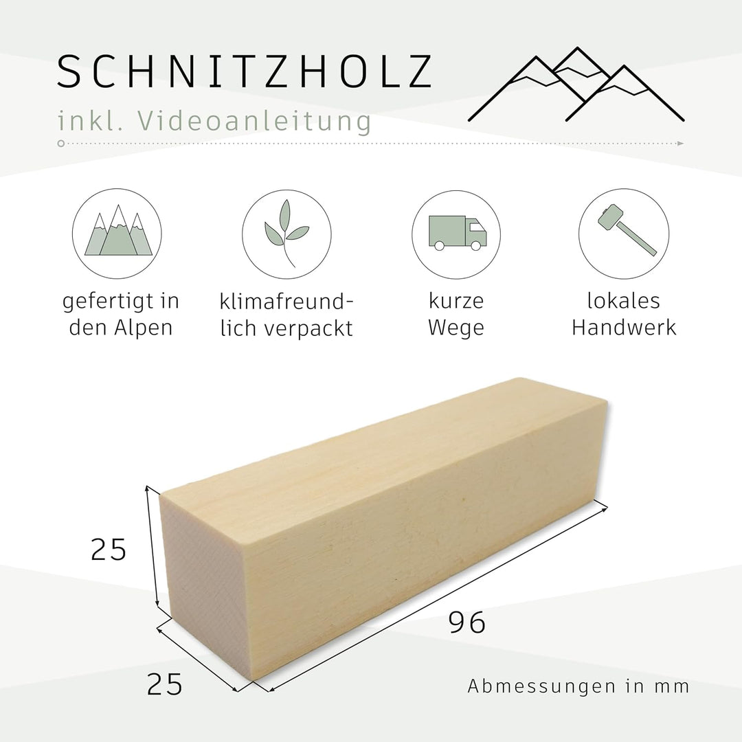 12er Pack Schnitzholz Linde aus den Alpen Schnitzanleitung – Rohlinge aus unbehandeltem Lindenholz z