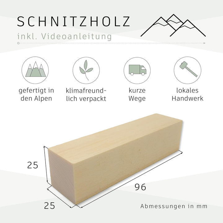 12er Pack Schnitzholz Linde aus den Alpen Schnitzanleitung – Rohlinge aus unbehandeltem Lindenholz z