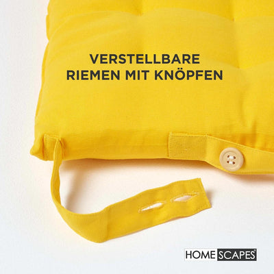 Homescapes 6er Set Stuhlkissen 40 x 40 cm, gelb, Sitzkissen mit Bändern und Knopfverschluss, einfarb