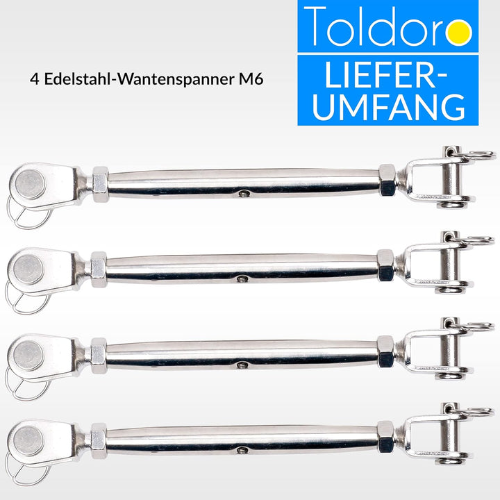Toldoro® 4x M6 Wantenspanner Edelstahl rostfrei V4A / Sonnensegel Spanner, Spannschloss, Seilspanner