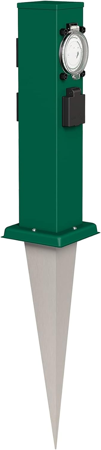 ledscom.de Garten-Steckdosen-Säule Polly mit Erdspiess für aussen, IP44, 3-Fach mit Timer/Zeitschalt