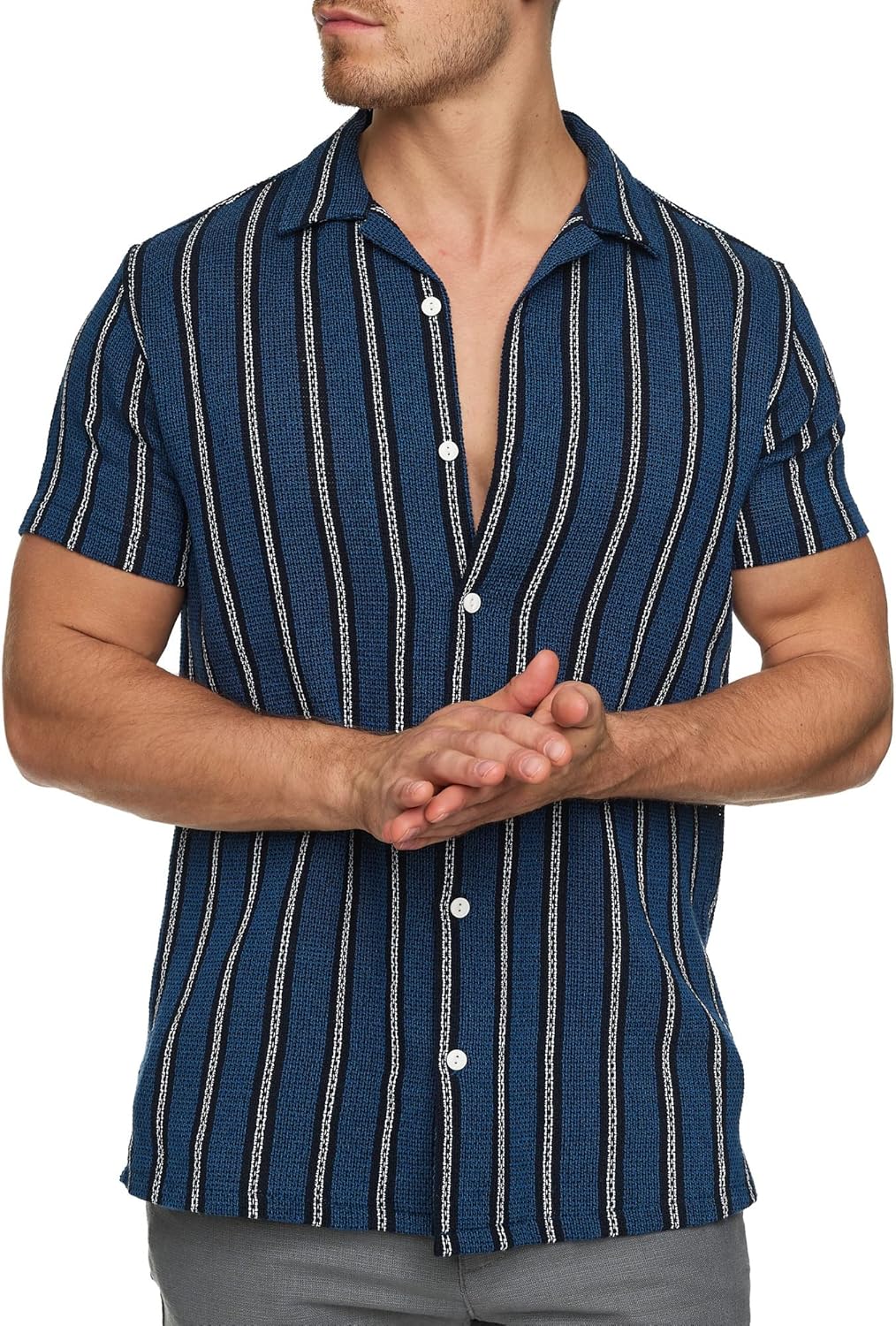 Indicode Herren INCosby Kurzarmhemd mit Button-Down-Kragen | Herrenhemd gestreift Kurzarm Hemd S Dar