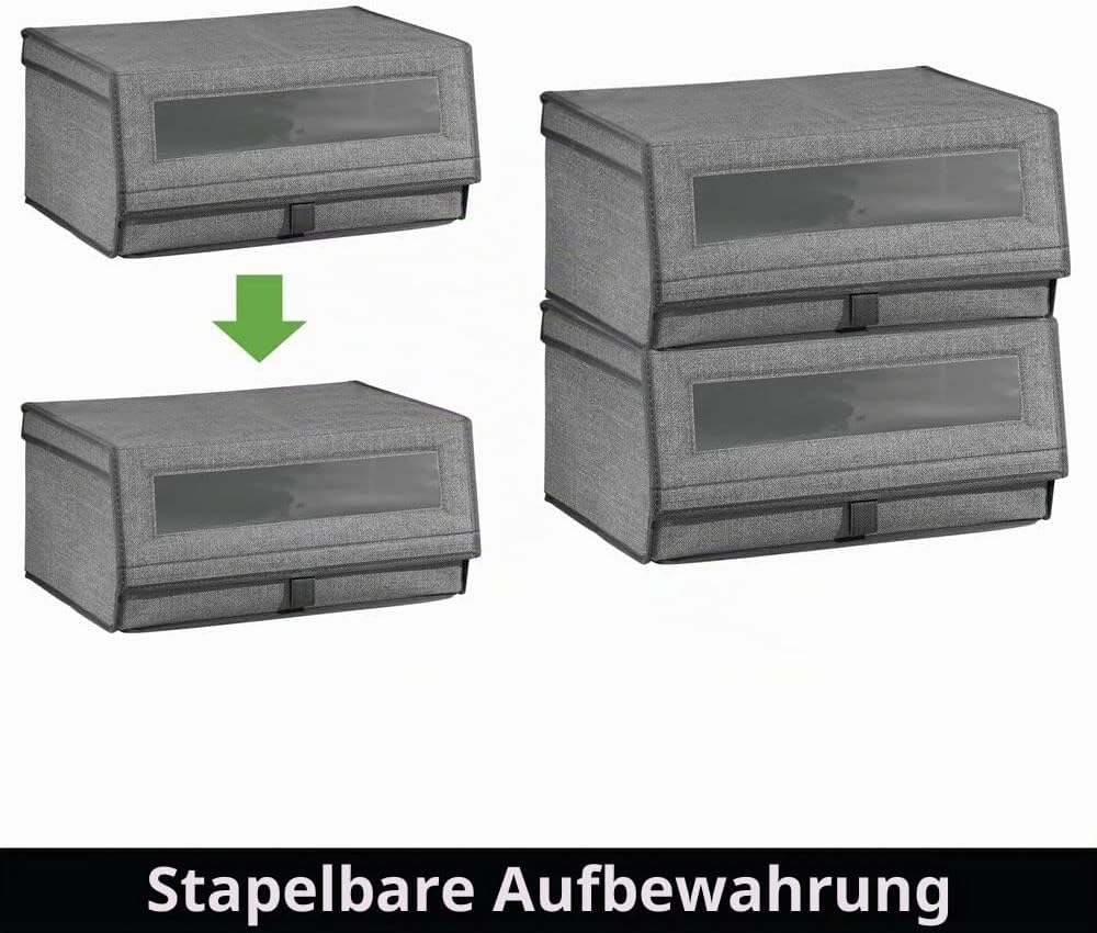mDesign 8er-Set Schuhaufbewahrung aus Stoff – stapelbare Schuhbox mit Sichtfenster, Klettverschluss