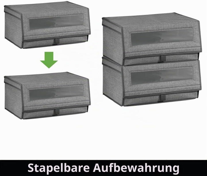mDesign 8er-Set Schuhaufbewahrung aus Stoff – stapelbare Schuhbox mit Sichtfenster, Klettverschluss