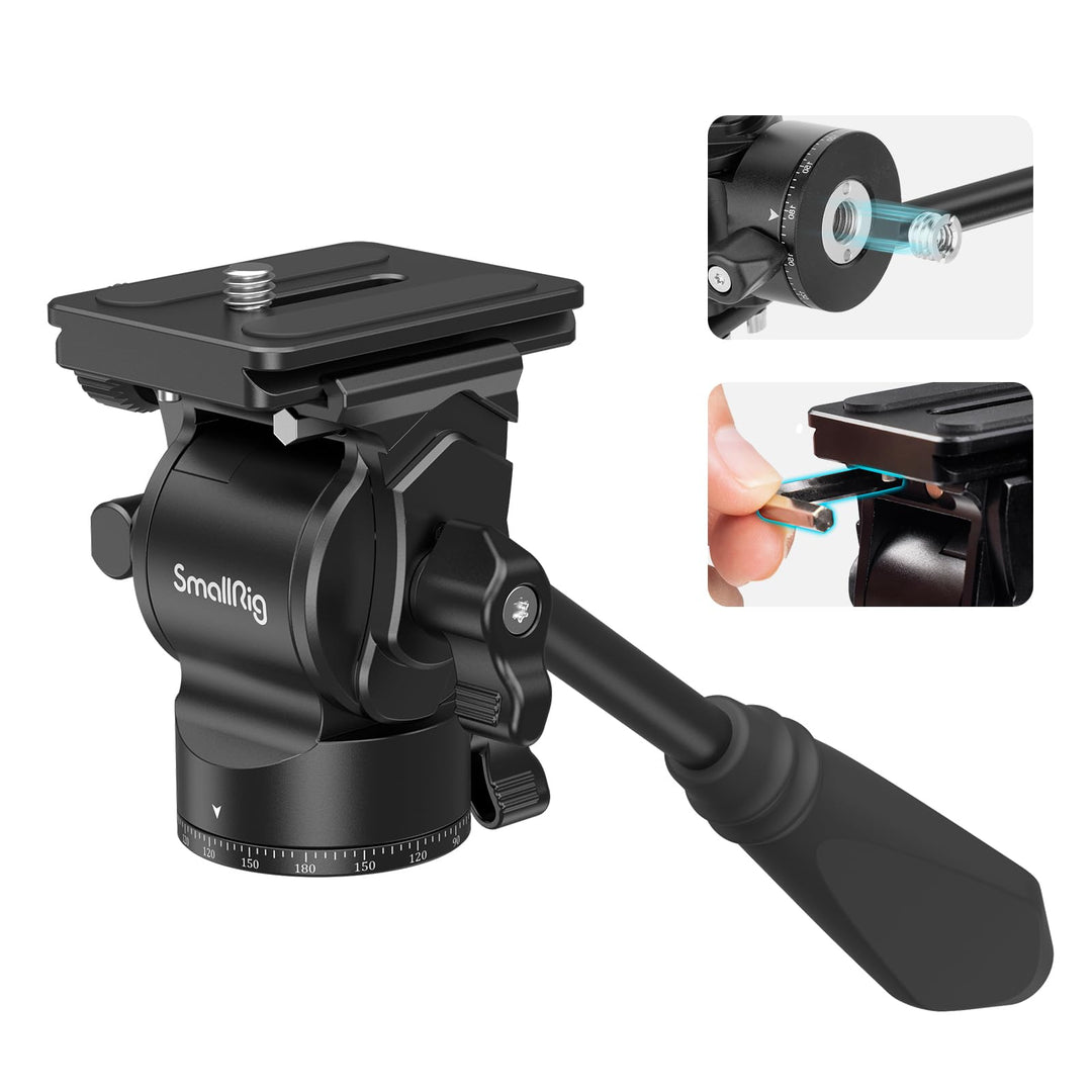 SMALLRIG Stativ Fluidkopf Pan Tilt Head CH10 mit Schnellwechselplatte, Fluid Head geeignet für AR-ca