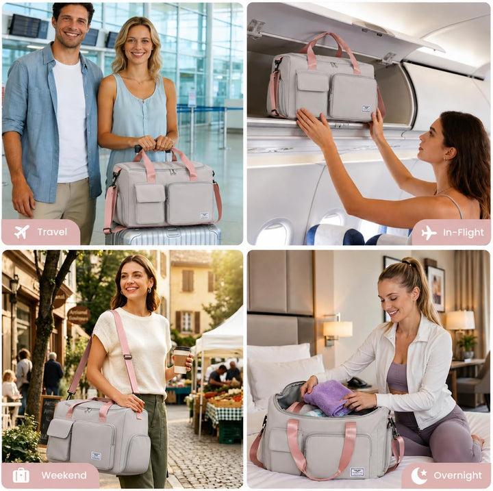 FIORETTO 35L Damen Sporttasche Faltbare Reisetasche mit Schuhfach und Nassfach, Wasserabweisende Wee