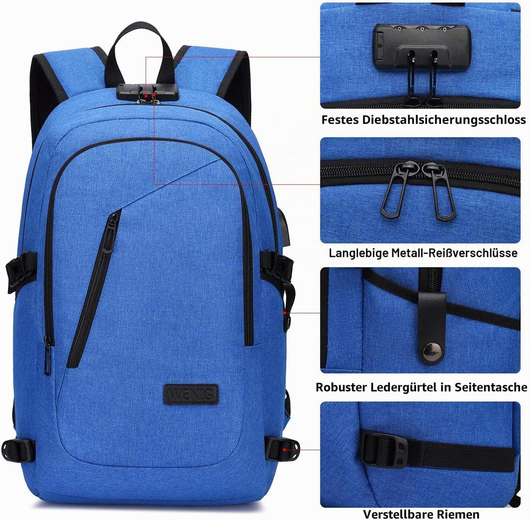 WENIG Laptop Rucksack Herren,15.6 Zoll Laptop Anti Diebstahl Rucksack Tasche Schulrucksack Business