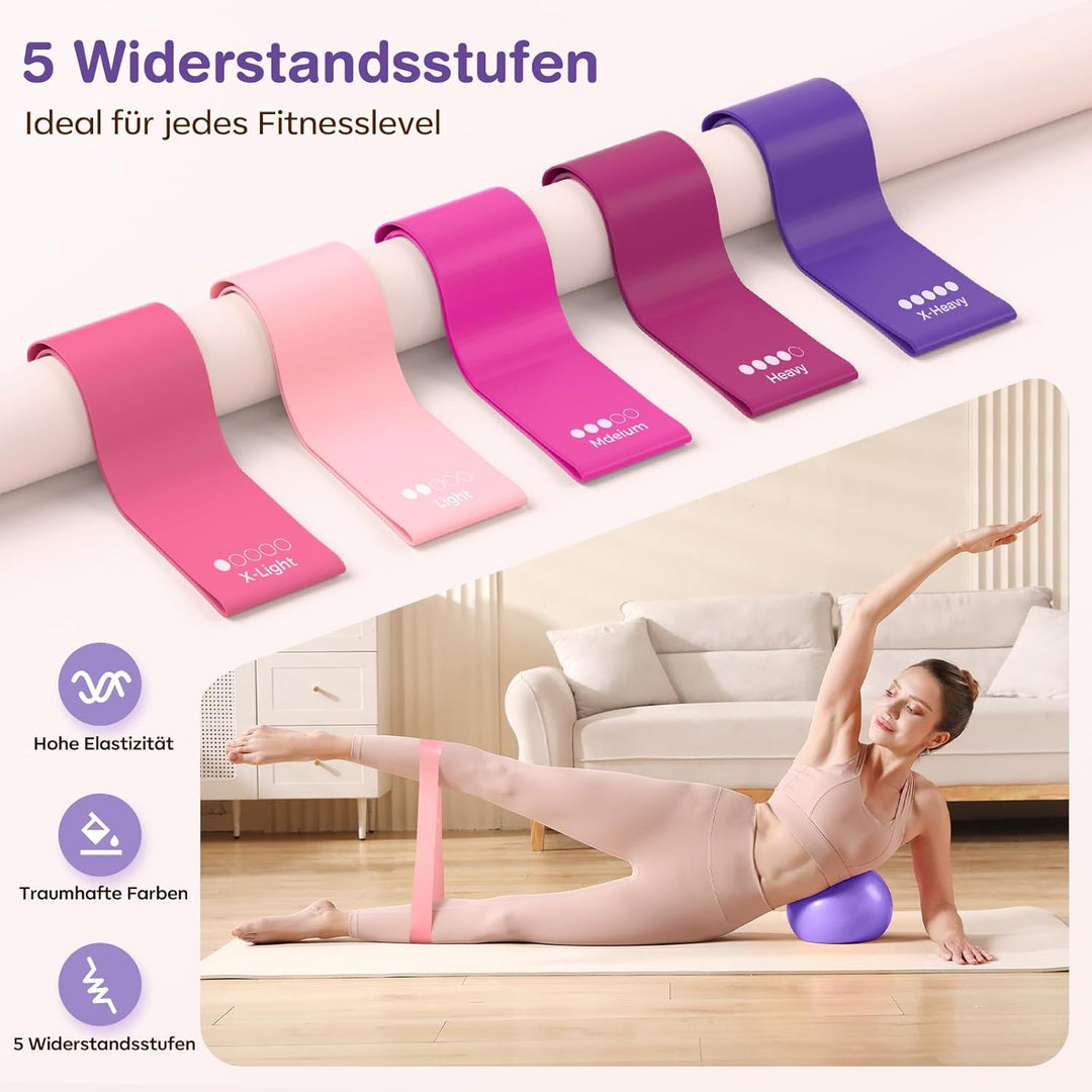 Pilates Kit 13 Stück Home Pilates Essentials Workout Kit mit 13" Ring, 10" Ball und Widerstandsbände