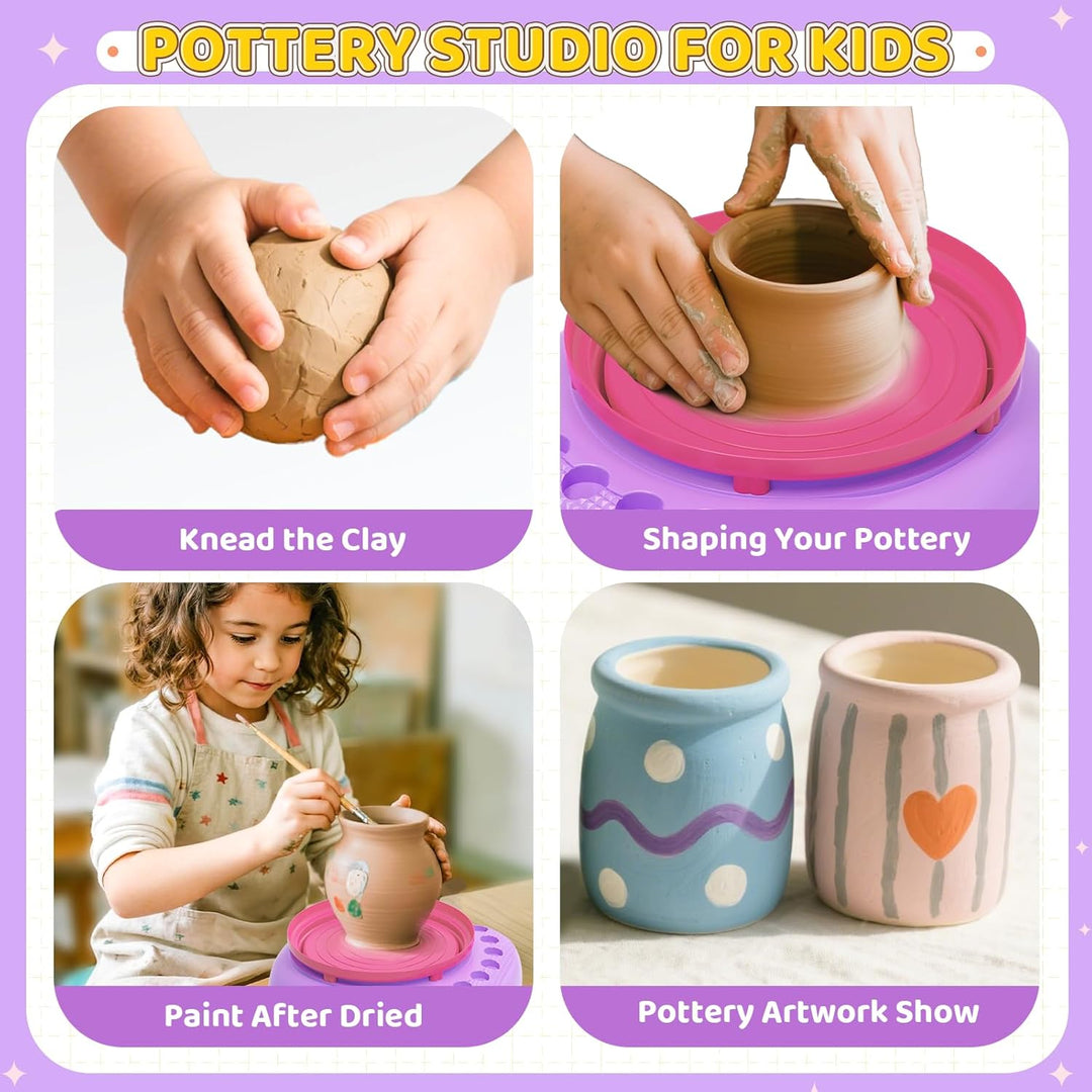 Töpferscheibe für Kinder 6-12 Jahre – Komplettes DIY-Töpfer-Set für Anfänger mit 4 Lufthärtenden Ton