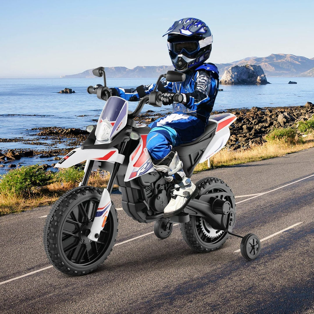 FANTASK 12V Elektromotorrad für Kinder 5,5-6 km/h, Kindermotorrad mit Stützrädern & Musik & Scheinwe