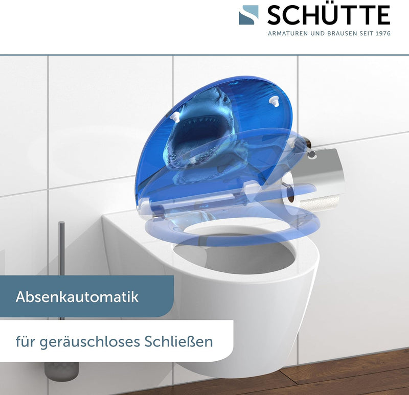 SCHÜTTE WC-Sitz Duroplast SHARK, Toilettensitz mit Absenkautomatik und Schnellverschluss für die ein