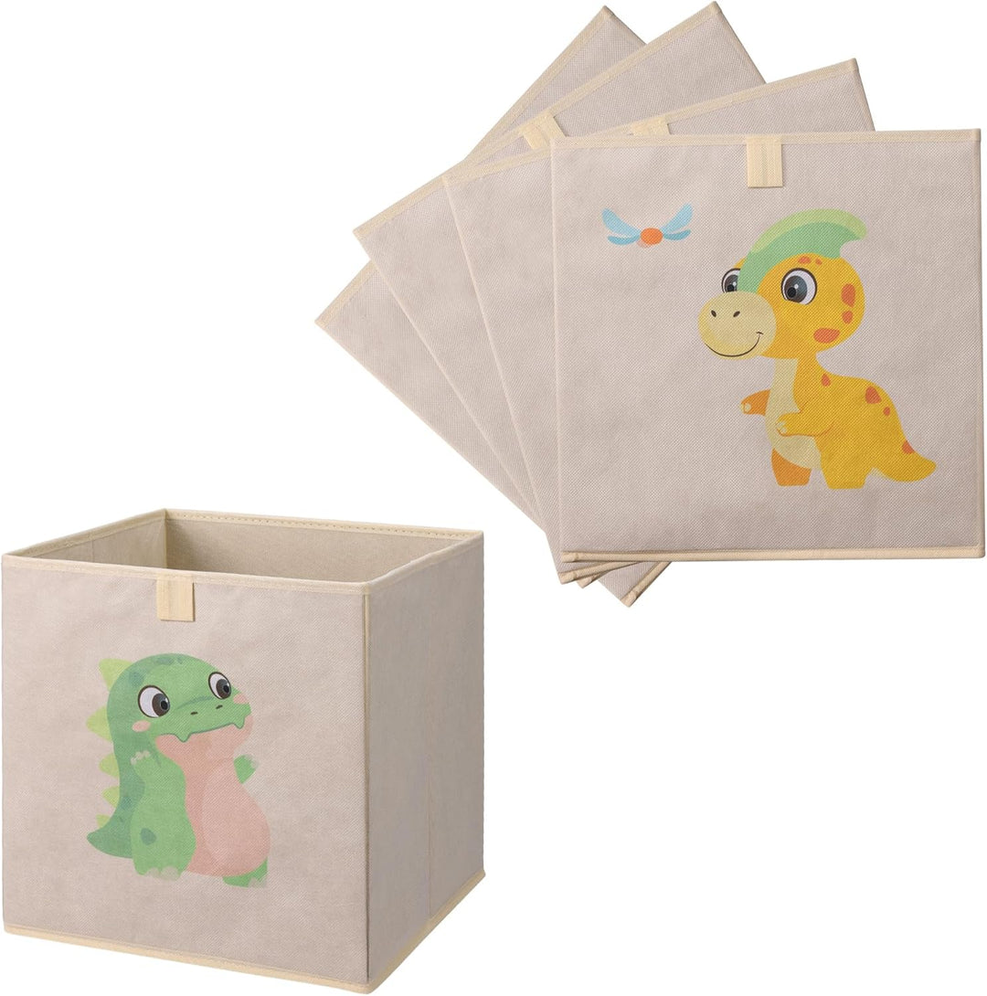 Navaris Aufbewahrungsbox Kinderzimmer - 4er Set - 33 x 33cm Kinder Spielzeug Box Dinosaurier Design