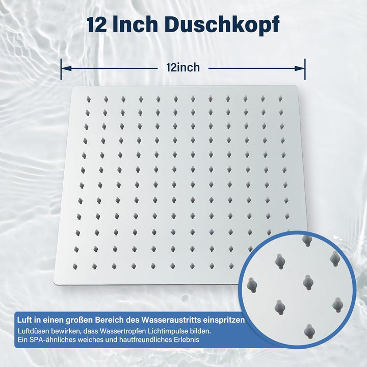 Rozin Regendusche Duschkopf 12 Zoll(30 cm) Quadratischer Ultradünne Edelstahl Hochdruck Kopfbrause R