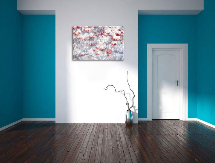 Pixxprint Vogelbeeren mit Schnee bedeckt als Leinwandbild/Grösse: 100x70 cm/Wandbild/Kunstdruck/fert