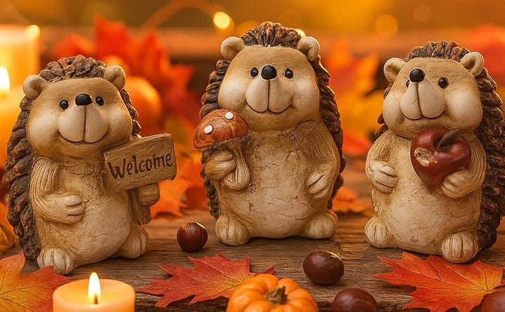 khevga Deko-Figuren Herbstfiguren aus Terracotta Igel Polyresin 3er Set 4er Set (3), 3