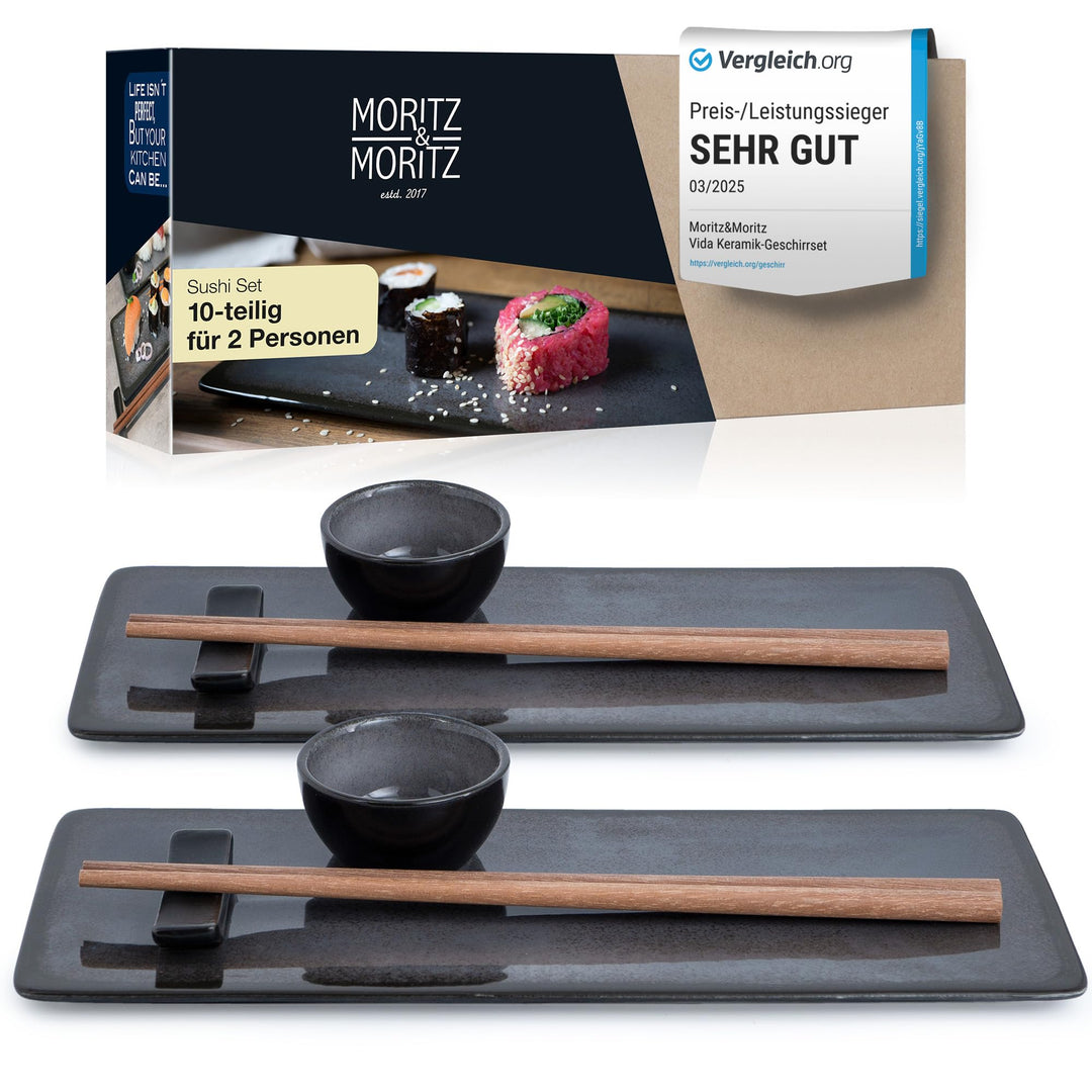 Moritz & Moritz VIDA 10-tlg. Sushi Geschirr Set für 2 Personen - Sushi Servierset mit 2x Sushi-Telle