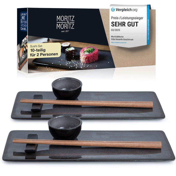 Moritz & Moritz VIDA 10-tlg. Sushi Geschirr Set für 2 Personen - Sushi Servierset mit 2x Sushi-Telle