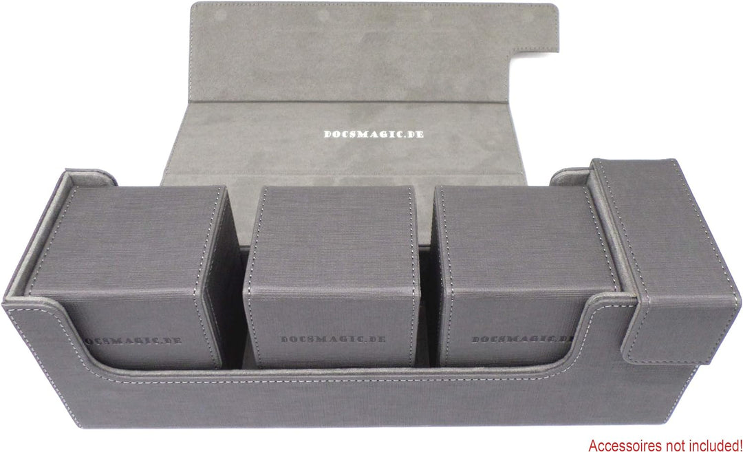 docsmagic.de Premium Magnetic Tray Long Box Silver Medium - Card Deck Storage - Kartenbox Aufbewahru
