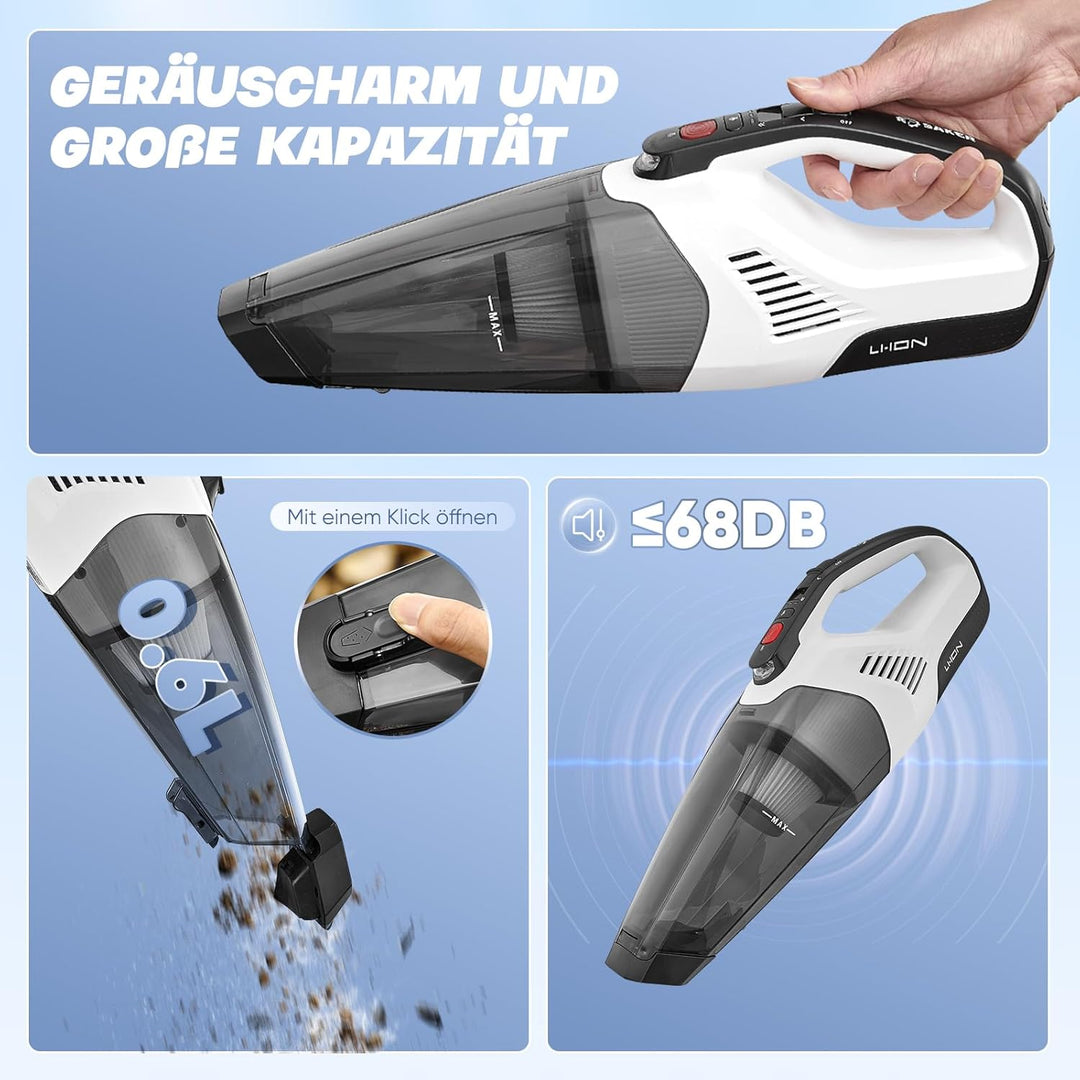 Saker Akku Handstaubsauger Kabellos 10000PA Autostaubsauger mit Waschbar 14,8V HEPA-Filter, LED-Lich