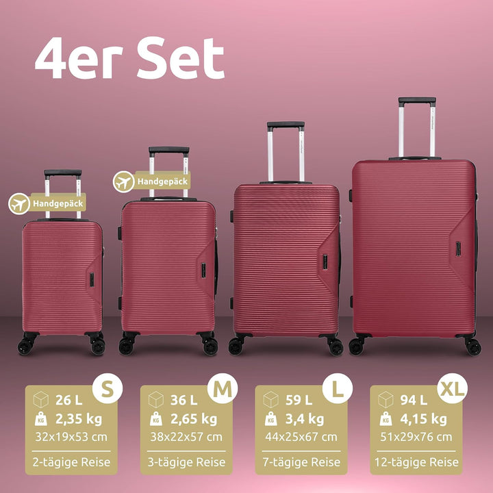 4 TLG. Hartschalenkofferset Reisekoffer Koffer &amp; Trolley Burgunder Rot I Kofferset ABS-Hartschale mi