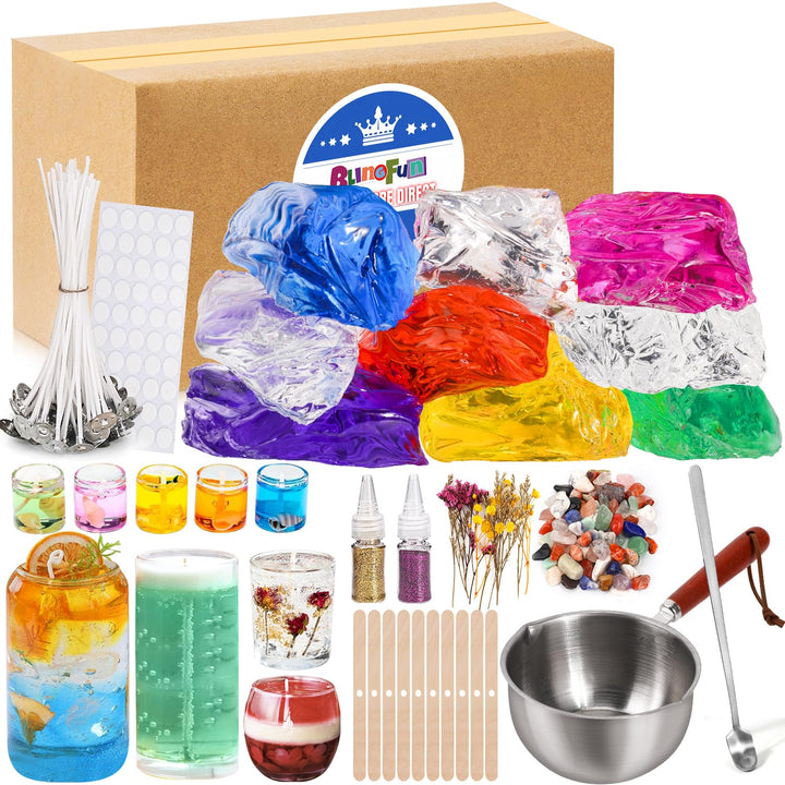 Gel Wachs Kerzen Bausatz,9pcs–7 Farben weiches Geleewachs für Gelwachskerzen, inklusive Dochte, Doch