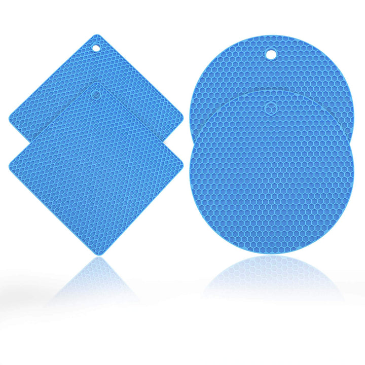 Kochblume Silikonuntersetzer Set, 4-teilig | 230°C hitzebeständig (hellblau), Hellblau