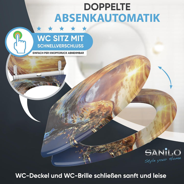 Sanilo WC-Sitz mit Absenkautomatik, Toilettensitz mit Absenkautomatik, einfache Befestigung (Wave),
