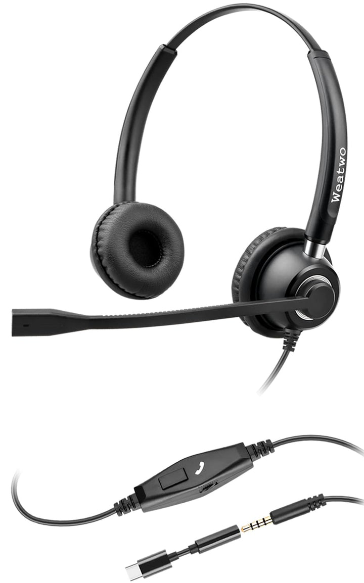 3,5 mm kabelgebundenes Headset mit Noise Canceling Mikrofon, USB-C/3,5 mm Jack 2-in-1 PC Headset, St